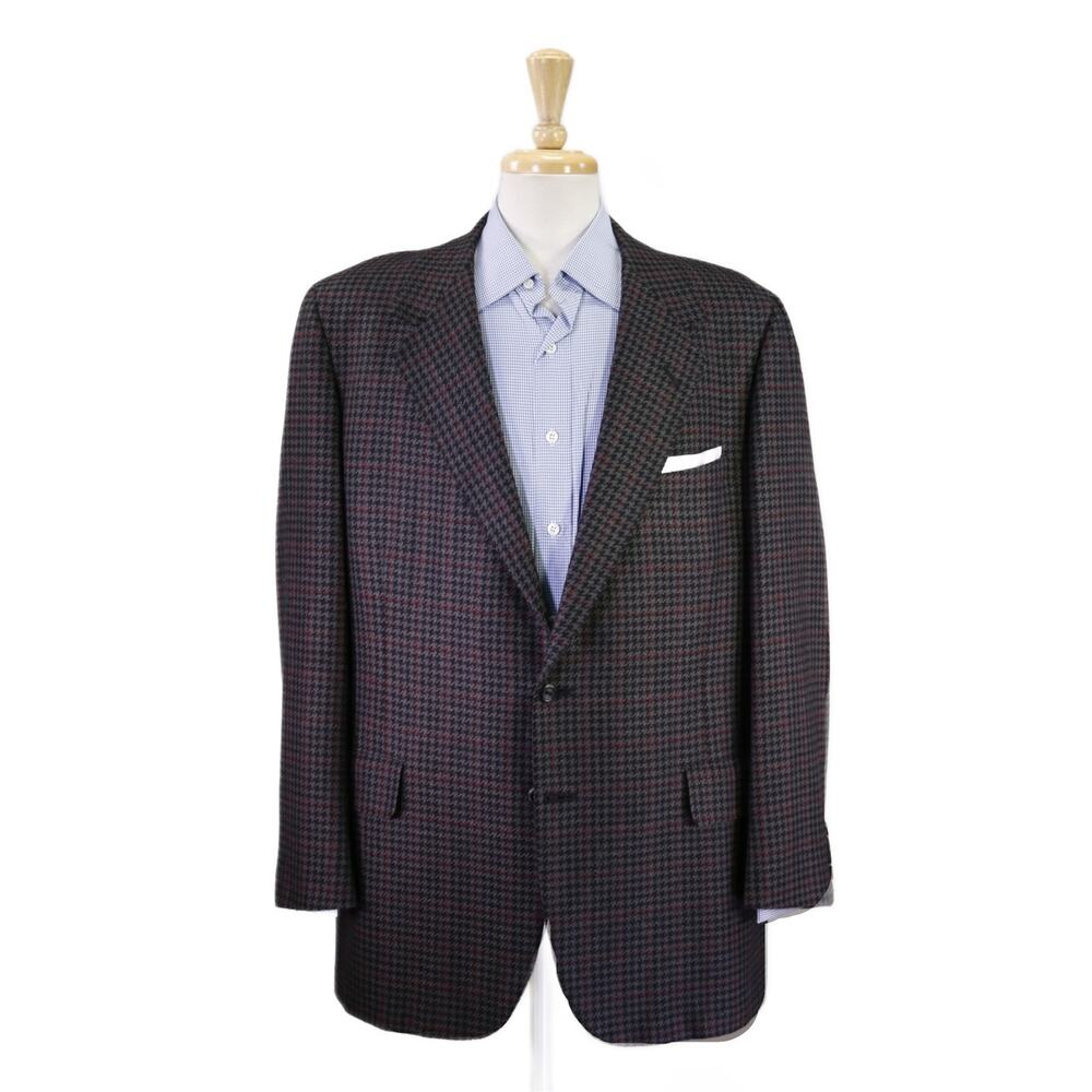 Oxxford Gray Black Red Check Windowpane Tweed Wool Sportcoat Blazer 42R